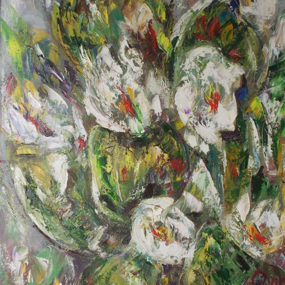 Original "Prickly Pear Cactus" impressionistic oil painting by Davila, 16"x20" - Picture 1 of 5